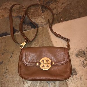 Tory Burch Brown Leather Crossbody Bag with Gold Logo